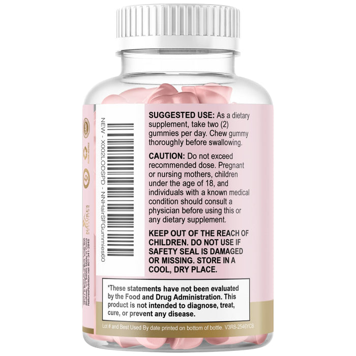Sugar Free Hair Vitamins Gummies with Biotin 5000 mcg, Vitamin A, B12, C, D, E, Folic Acid, Supports Hair Growth Gummy, Vegetarian Friendly, Supports Strong Beautiful Hair and Nails - 60 Gummies