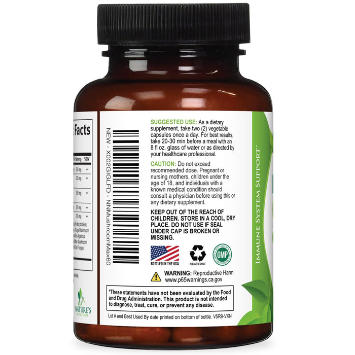 Mushroom Supplement Nootropic 1330mg - 10 in 1 High Strength Brain Supplements Mushroom Complex with Lions Mane, Turkey Tail, Reishi, Cordyceps & Chaga for Memory, Brain & Focus Support - 60 Capsules