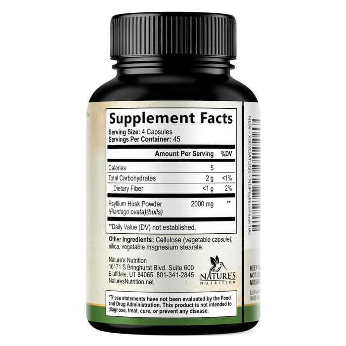 Psyllium Husk Fiber Supplement 1500mg, Natural Daily Soluble & Insoluble Fiber Pills, Psyllium Husk Powder Capsules Supports Digestion Colon Health & Regularity, Plant Based Supplement - 180 Capsules