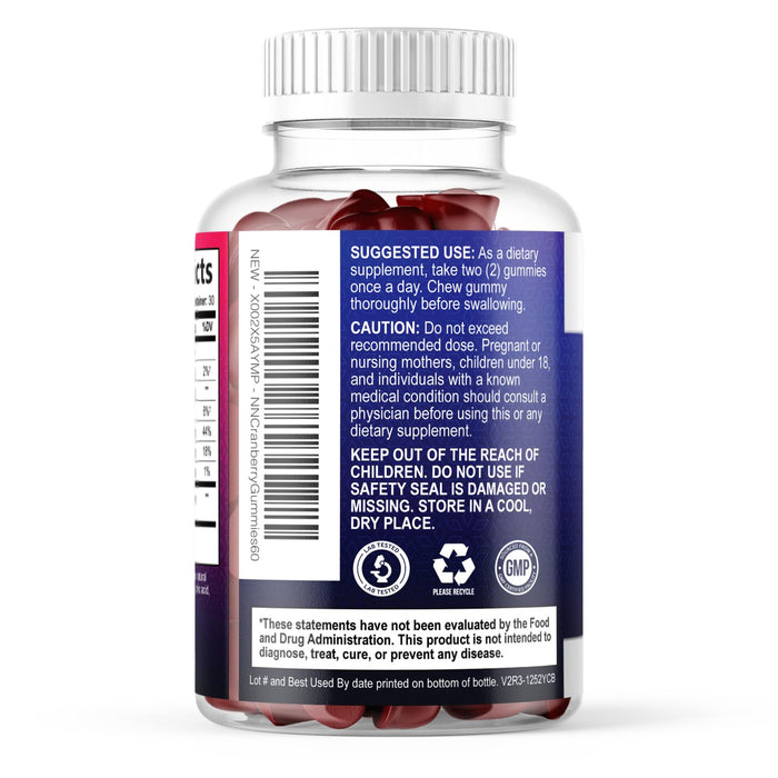 Cranberry Gummies 50:1 Cranberry Extract - Urinary Tract Support Made with 25,000mg, Helps Cleanse & Protect, Cran Berry Gummy Supplement + Vitamin C, Chewable Cran Pills for Women - 60 Gummies