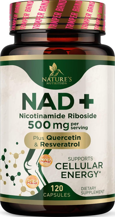 NAD+ Supplement with Resveratrol - 500mg Per Serving Nicotinamide Riboside - Extra Strength NMN Supplement Alternative - Advanced Cellular & Energy Support, Healthy Aging & Antioxidant - 120 Capsules