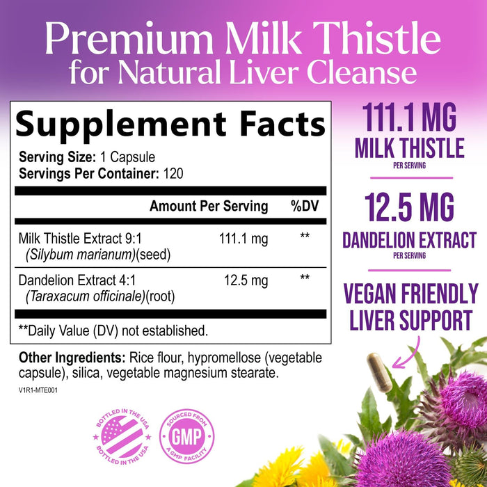 Milk Thistle Extract - Liver Cleanse Detox & Repair Formula with Dandelion Extract 1000mg - Herbal Liver Supplement - Nature's Milk Thistle w/Silymarin Marianum, Supports Liver Health - 120 Capsules