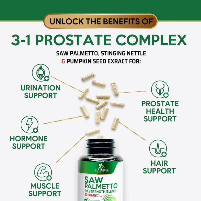 Saw Palmetto for Men 1000MG Prostate Health Supplement - Saw Palmetto Extract Prostate Support Supplement, Prostate Supplements for Men's Health Support, Prostate Urinary Health Support, 60 Capsules