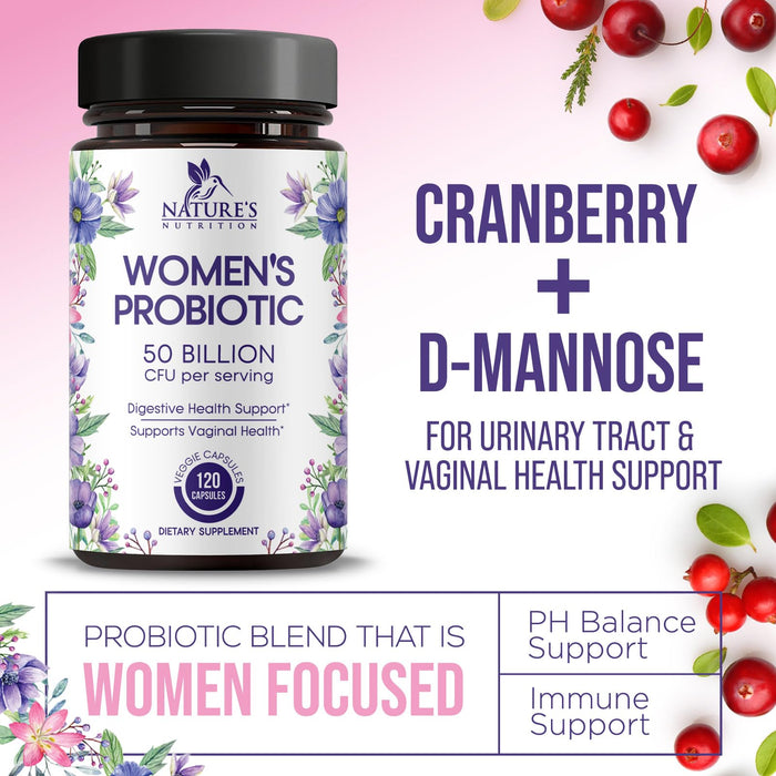 Probiotics for Women - Probiotic Blend 50 Billion CFU Per Cap - 16 Feminine Health Strains Women's Probiotic - Prebiotic for Vaginal PH Balance, Urinary UT Health Support - Bottled USA - 120 Capsules