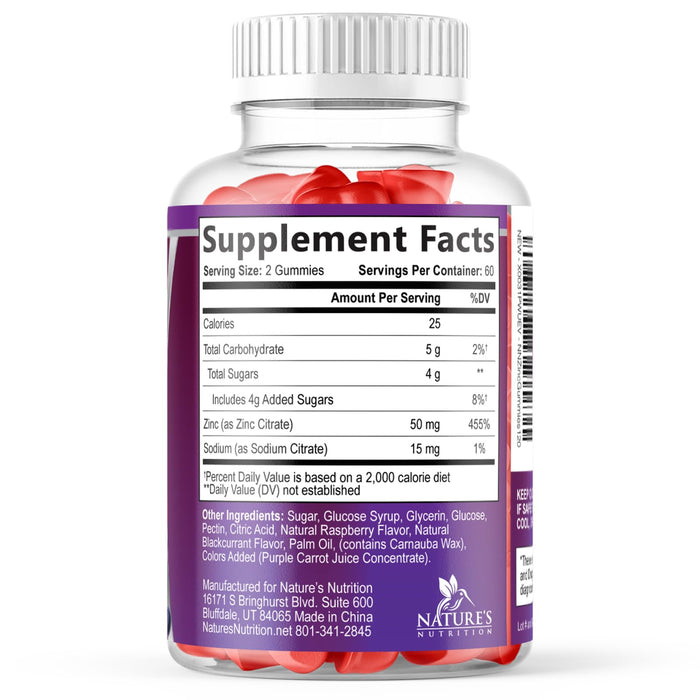Zinc Gummies 50mg - Bone Skin & Immune Support Health Gummy & Premium Antioxidant Chewable for Adults - High Absorption Vegan, Gluten Free Zinc Supplements Vitamin - Tasty Berry Flavor - 120 Gummies