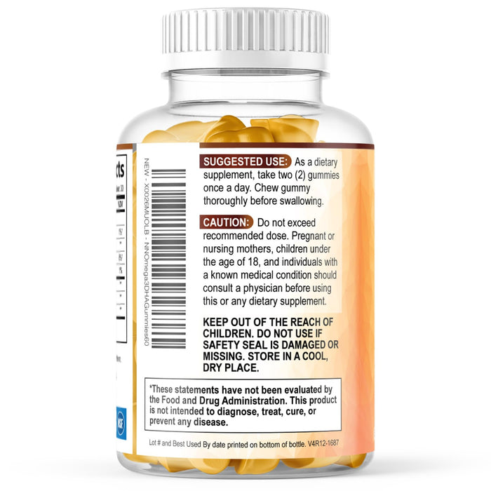 Omega 3 Fish Oil Gummies, Heart Healthy Omega 3 Gummy Supplement with High Absorption DHA & EPA, Extra Strength Joint & Brain Support, Delicious Orange Flavor Fish Oil Nature's Vitamin - 60 Gummies