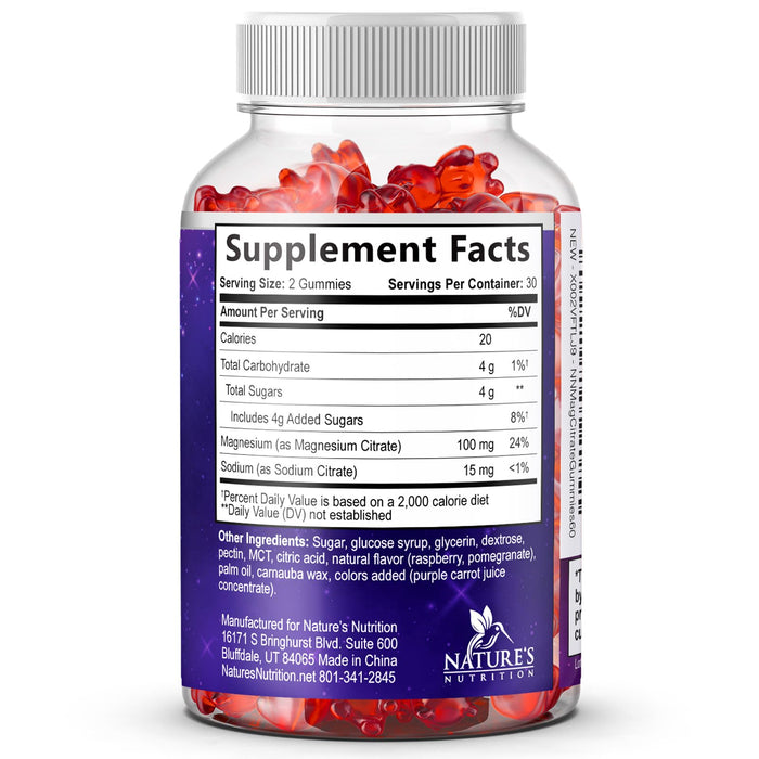 Magnesium Gummies Supplement - High Absorption Magnesium Citrate Supplement for Adults & Kids - Nature's Calm Magnesio Gummy Dietary Supplements for Bone, Muscle Health, Heart Support - 60 Gummies