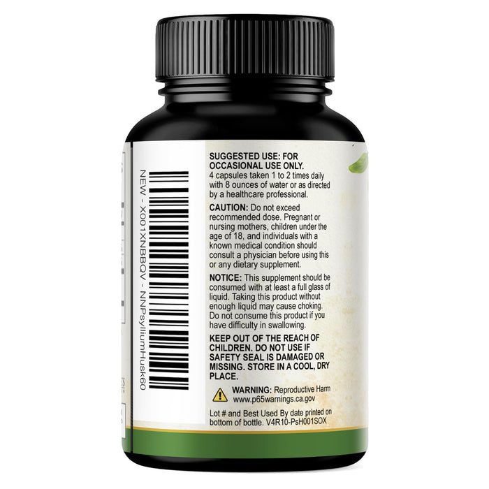 Psyllium Husk Fiber Supplement 1500mg, Natural Daily Soluble & Insoluble Fiber Pills, Psyllium Husk Powder Capsules Supports Digestion Colon Health & Regularity, Plant Based Supplement - 60 Capsules