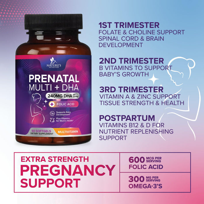 Prenatal Multivitamin + Folic Acid & DHA - 60 Softgels