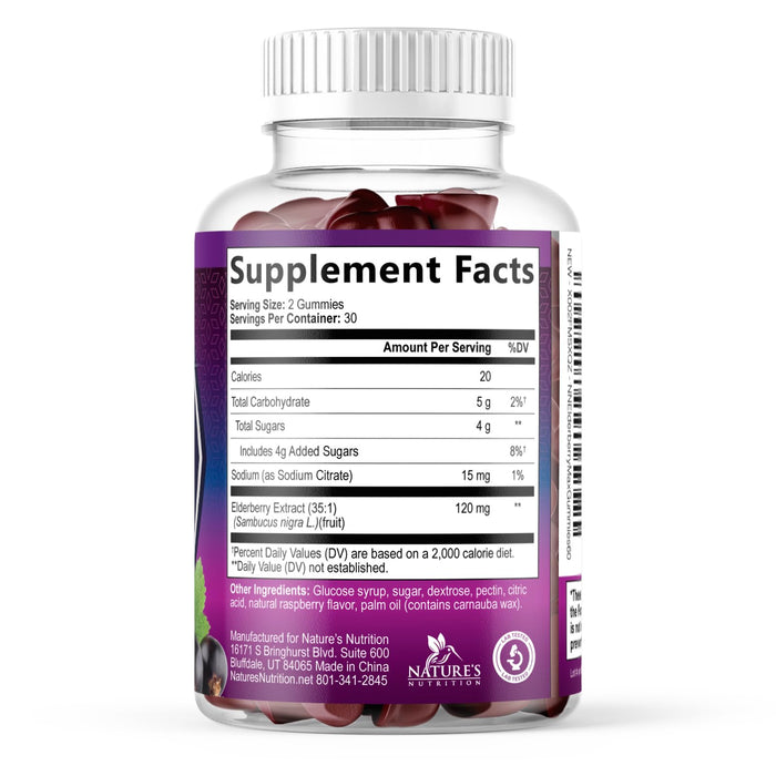 Elderberry Immune Support Gummies - Super Concentrated 35:1 Extract, Equivalent to 4200mg of Elderberries - Sambucus Black Elder Berry Vitamin Supplement, Daily Support for Kids & Adults - 60 Gummies