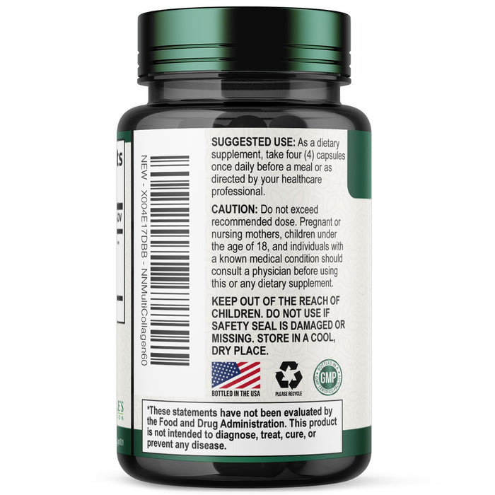 Multi Collagen Peptides Supplement 2400 mg, Types I, II, III, V & X Multi Collagen Pills Complex, Hydrolyzed Collagen Peptides Supplements, Hair, Skin, Nail, and Joint Support Supplement, 60 Capsules