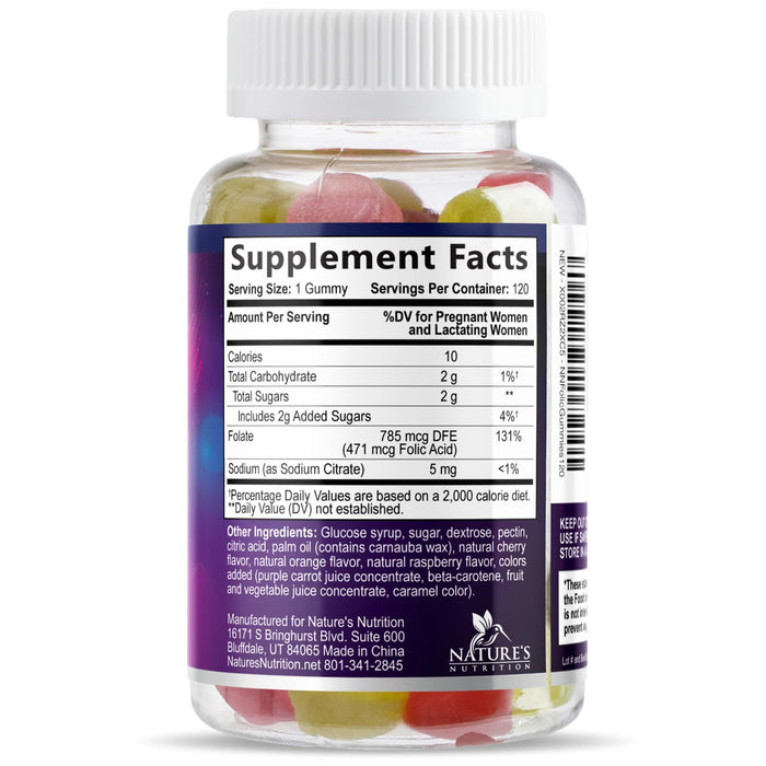 Folic Acid Gummies for Women 785 mcg, Essential Prenatal Vitamins for Mom & Baby, Vegan Folic Supplement Gummy, Daily Vitamin B9 Extra Strength Folate, Before During After Pregnancy - 120 Gummies