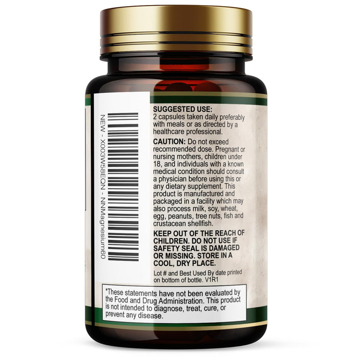 Magnesium Supplement (Citrate Oxide) 1000mg for Best Absorption, Supports Bone, Heart Health, Nerves, Muscles & Metabolism, Nature's Pure Magnesio Vitamin Pills, Bottled in USA, 60 Capsules