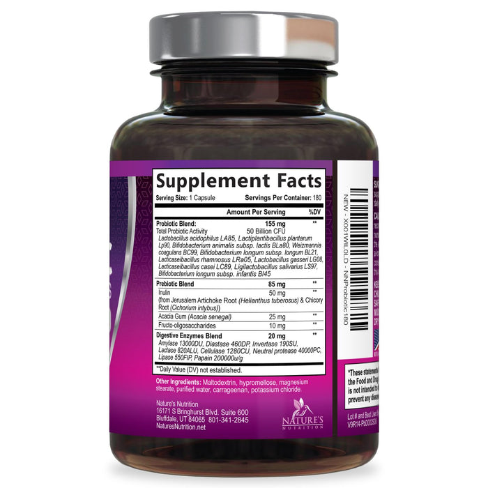 Probiotics 60 Billion CFU per Serving - 10 Strains + Prebiotics - Digestive Health, Gut & Immune Support - Supports Occasional Constipation, Gas & Bloating for Women & Men Shelf Stable - 180 Capsules