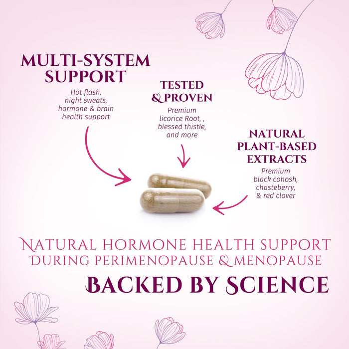 Menopause Supplements for Women with Black Cohosh - Hot Flash and Hormone Support for Women, Natural Menopause Relief Vitamins Support Mild Night Sweats & Balance, Non-GMO & Gluten Free - 60 Capsules