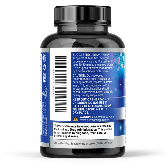 Natural Calm, Unwind & Relax Support with Ashwagandha, GABA, Magnesium, 5-HTP, L-Theanine & B Vitamins, Natural Focus, Energy & Immune Support - Nature's Non-GMO, Vegan, Gluten Free - 120 Capsules