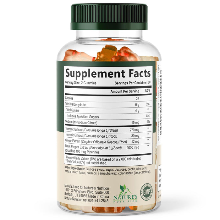 Turmeric and Ginger Gummies - Vegan Turmeric Curcumin Gummies with Black Pepper Extract for High Absorption, Nature's Curcumin Gummy for Joint Support Supplement, Non-GMO, Gluten Free - 120 Count
