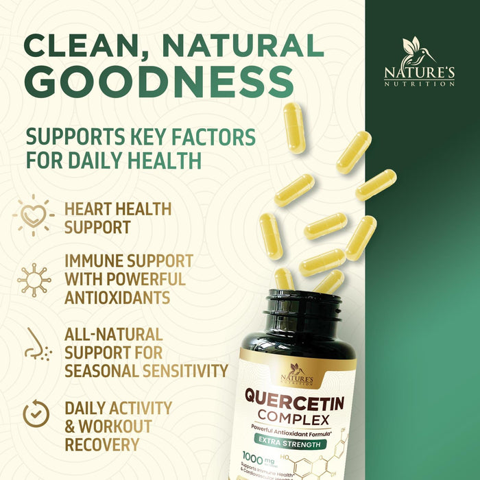 Quercetin 1000mg Per Serving – Extra Strength Quercetin Dihydrate Capsules from Sophora Japonica – Plant-Based Bioflavonoids for Cellular & Immune Support – Non-GMO, Vegan - 60 Veggie Capsules