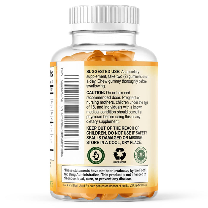 Turmeric Gummies with Black Pepper & Ginger for Best Absorption, 95% Curcuminoids Tumeric Curcumin Gummy, Nature's Herbal Extract Joint Support Supplement, Vegan Non-GMO, Peach Flavor - 60 Gummies