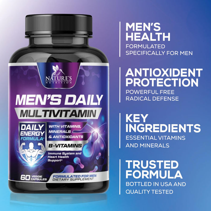 Multivitamin for Men - Vitamin A, C, D, E, Zinc, Calcium, Multivitamins for Immune Health Support, Vitamin B12, Men’s Daily Multivitamin Supplement Capsules, Non-GMO Mens Multi Vitamins - 60 Capsules