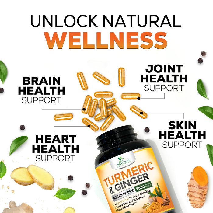 Turmeric Curcumin + Ginger & Black Pepper 2600 mg - 120 Capsules