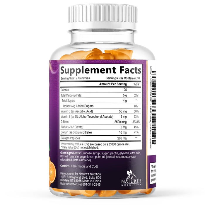 Collagen Gummies for Women with Vitamin C, Zinc & Biotin - Hydrolyzed Protein Type 1 & 3 Multi Collagen Peptides Supplement - Support for Hair, Skin, Nails & Joints, Gluten Free Complex - 60 Gummies