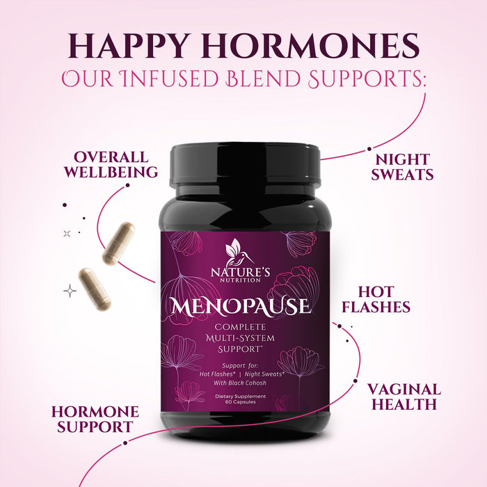 Menopause Supplements for Women with Black Cohosh - Hot Flash and Hormone Support for Women, Natural Menopause Relief Vitamins Support Mild Night Sweats & Balance, Non-GMO & Gluten Free - 60 Capsules