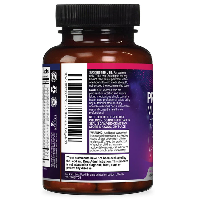 Prenatal Vitamins with Folic Acid & DHA, Fetal Brain Development Support with Folate & Omega 3's, Prenatal Multivitamin for Women, Vitamin A, C, D, B6, B12 & Iron, Pregnancy Supplement - 60 Softgels