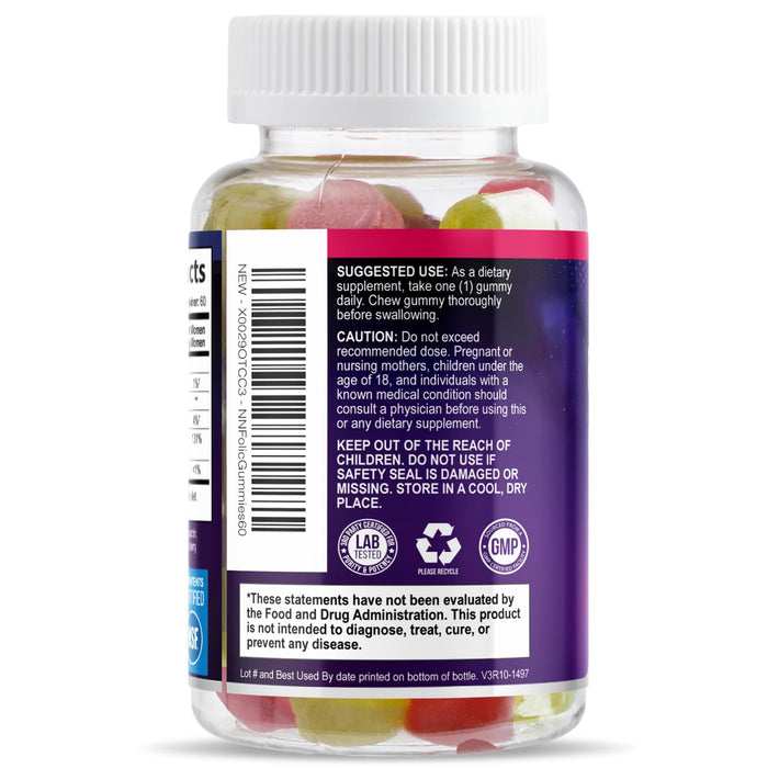 Folic Acid Gummies for Women 785 mcg, Essential Prenatal Vitamins for Mom & Baby, Vegan Folic Supplement Gummy, Daily Vitamin B9 Extra Strength Folate, Before During After Pregnancy - 60 Gummies