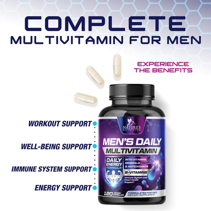 Multivitamin for Men - Vitamin A, C, D, E, Zinc, Calcium, Multivitamins for Immune Health Support, Vitamin B12, Men’s Daily Multivitamin Supplement Capsules, Non-GMO Mens Multi Vitamins - 60 Capsules