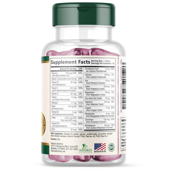 Multivitamin for Women with Iron, Calcium, Zinc, Vitamin A, C, D, E, & B Vitamins for Bone, Skin & Immune Health Support, Nature's Daily Womens Multivitamins for Women's Energy & Health, 120 Softgels