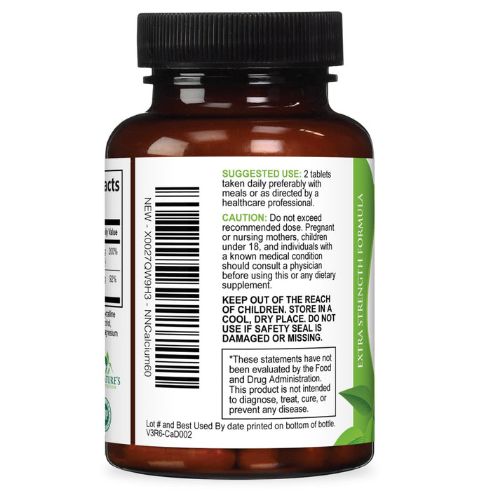Calcium Supplement with Vitamin D - 1200 mg Calcium Carbonate with 1600 IU of D3 Vitamins - Supports Bone Strength, Teeth & Immune System - Natural & Easily Absorbable for Women & Men - 60 Tablets