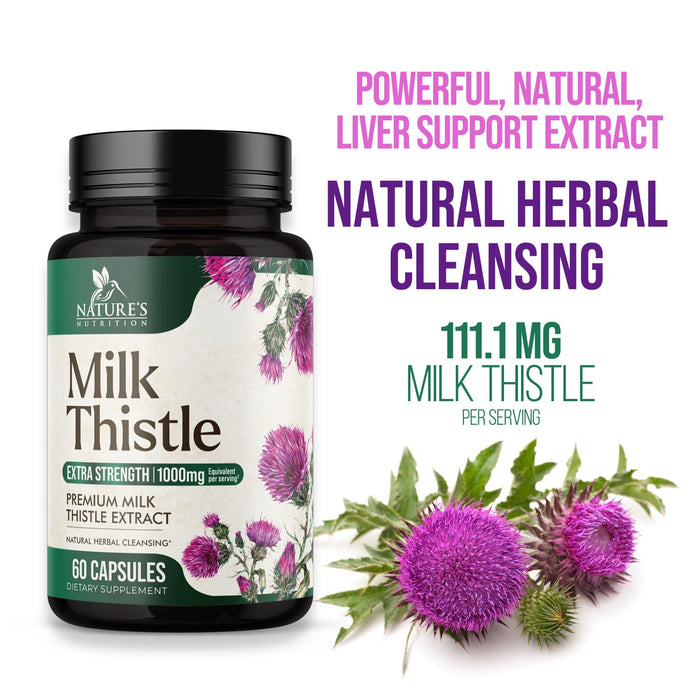 Milk Thistle Extract - Liver Cleanse Detox & Repair Formula with Dandelion Extract 1000mg - Herbal Liver Supplement - Nature's Milk Thistle w/Silymarin Marianum, Supports Liver Health - 60 Capsules