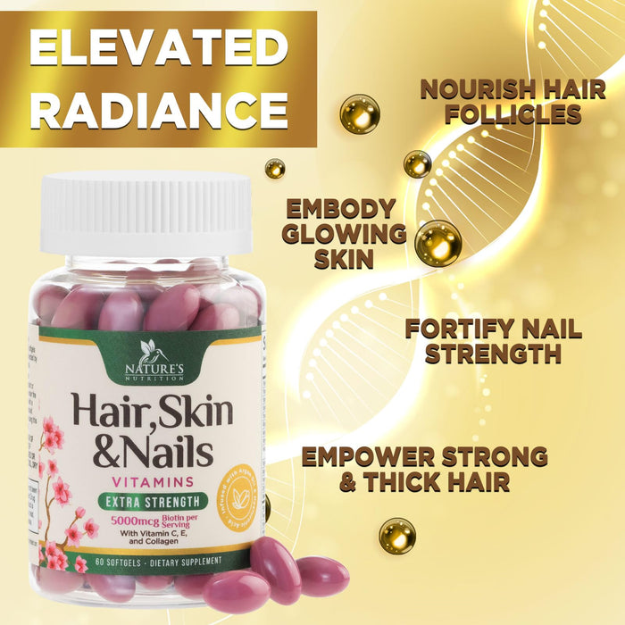 Hair, Skin & Nails + Biotin & Collagen 5000 mcg - 60 Softgels