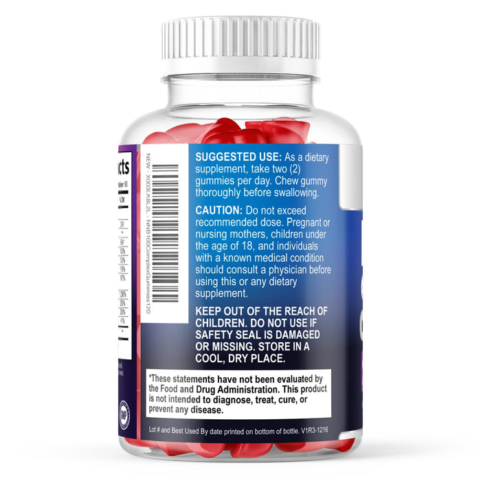 B Complex Supplement Gummies with Vitamin C & Folic Acid, Extra Strength Super Vitamin B Gummy with Niacin, B6, Folic Acid, B12, Biotin, Nature's Energy Immune Support Supplements - 120 Gummies
