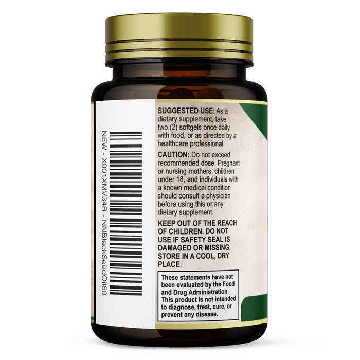 Black Seed Oil Softgels 1000mg - Premium Nigella Sativa Blackseed, Pure Natural Black Cumin Seed Oil & Antioxidant for Skin & Immune Support - Non GMO, Bottled in USA Supplement - 60 Softgels