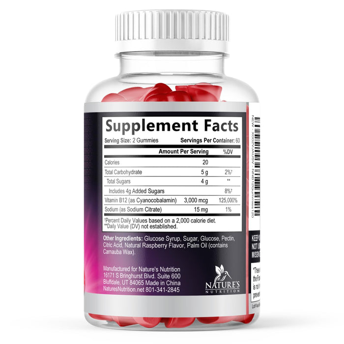 B12 Gummies for Adults, Extra Strength Energy 3000 mcg - B-12 Energy Metabolism & Immune System Support - Chewable Dietary Supplement for Adults & Kids Caffeine Free Gummy Vitamin - 120 Gummies