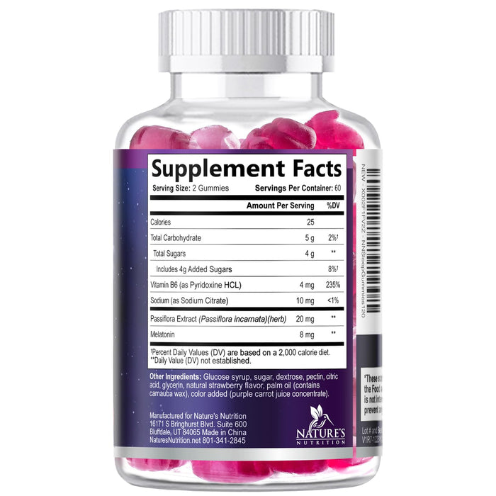 Melatonin Sleep Gummies - 8 mg Melatonin Extra Strength with 20mg Passiflora Sleeping Gummy Supplements, Sleep Gummies for Adults, Occasional Sleeping Support Supplement, Non-Habit Forming - 120 Count
