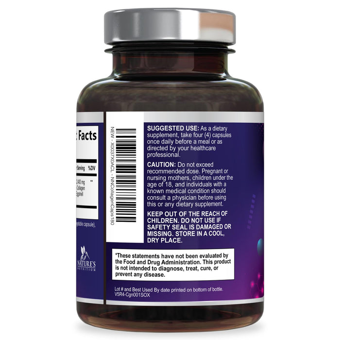 Multi Collagen Peptides Supplement - Hydrolyzed Types I, II, III, V & X Multi Collagen Pills, Hydrolyzed Collagen Peptides Supplements, Hair, Skin, Nail, and Joint Support Supplement, 180 Capsules