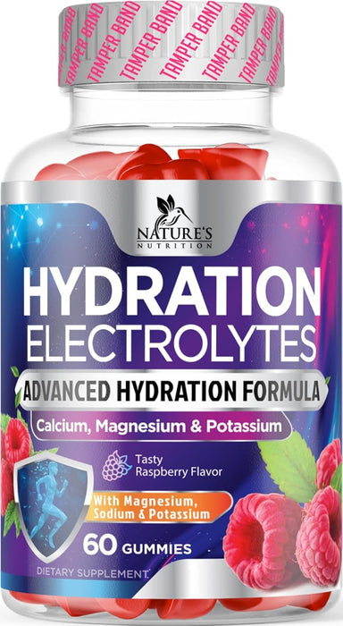 Hydration Electrolyte Gummies - Daily Liquid Replenisher Gummy - Electrolyte Multiplier with Minerals, Potassium & Real Salt, Vegan, Non-GMO, Tasty Raspberry Flavor Hydration Electrolytes - 60 Gummies