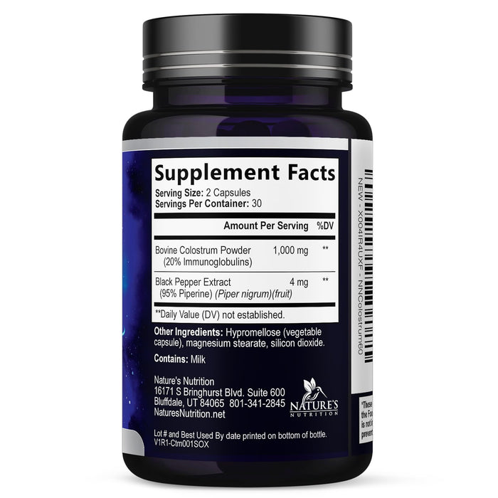 Colostrum For Women Supplement 1000mg 20% Immunoglobulins for Muscle, Skin & Hair Support - Gut Health Digestive & Immune Support - Bovine Colostrum Powder - Gluten Free & Unflavored - 60 Capsules