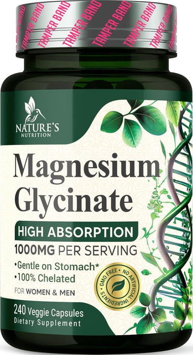 Magnesium Glycinate 1000mg Per Serving - Chelated Magnesium for Bone, Muscle, Nerves & Heart Health Support - Ultra Absorption - Natures Sleep Support, Best Mag Supplement Pill - 240 Capsules