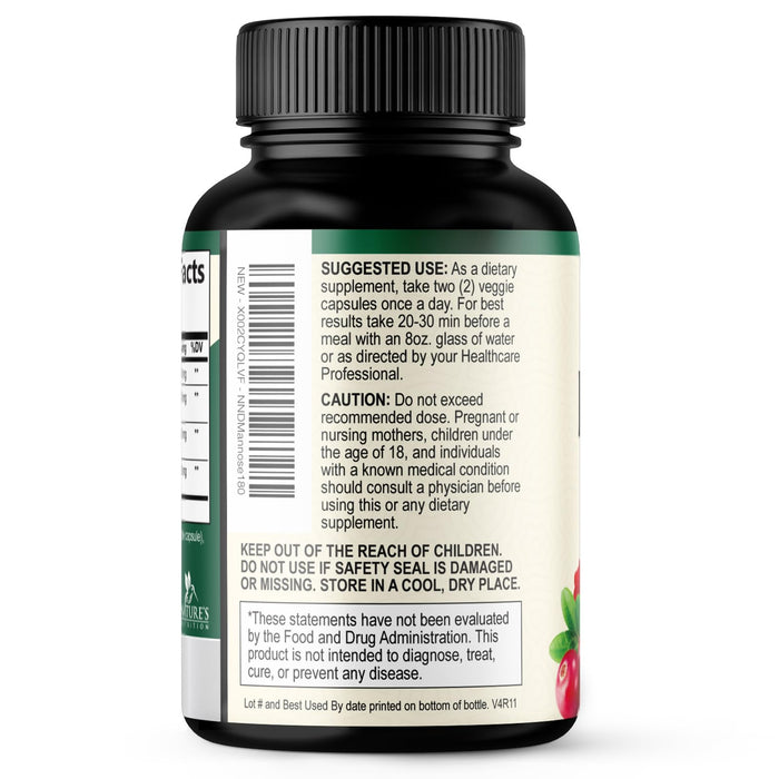 D-Mannose Supplement 1,350 mg with Cranberry & Hibiscus - Effective Fast-Acting, Flush the Impurities for Natural Bladder, Urinary Tract Health Support, for Women and Men, Non-GMO, Vegan, 180 Capsules