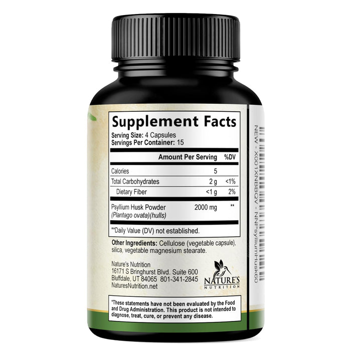 Psyllium Husk Fiber Supplement 1500mg, Natural Daily Soluble & Insoluble Fiber Pills, Psyllium Husk Powder Capsules Supports Digestion Colon Health & Regularity, Plant Based Supplement - 60 Capsules