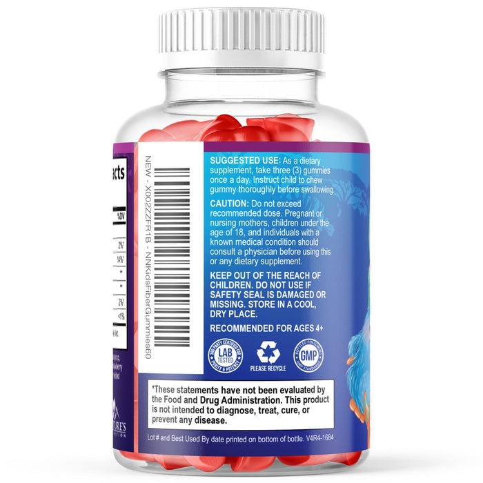 Fiber Gummies for Kids, Daily 4g Gummy Fiber Supplement, Prebiotic Digestive Health Support - Nature's Plant Based Soluble Fiber, Supports Regularity & Digestion for Kids Non-GMO - 60 Gummies