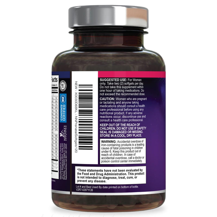 Prenatal Vitamins with Folic Acid & DHA, Fetal Brain Development Support with Folate & Omega 3's, Prenatal Multivitamin for Women, Vitamin A, C, D, B6, B12 & Iron, Pregnancy Supplement - 120 Softgels