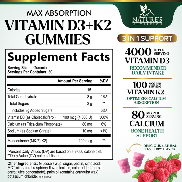 Vitamin D3 + K2 (MK-7) - 60 Gummies