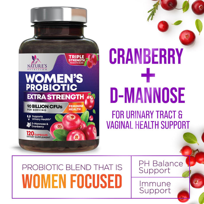 Women's Probiotic + Cranberry & Prebiotics 90 Billion CFU - 120 Capsules