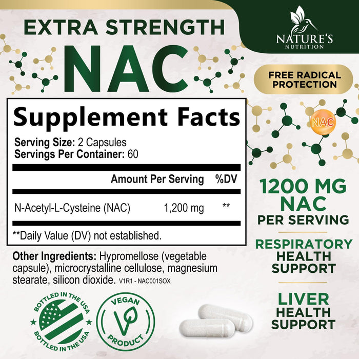 NAC Supplements N-Acetyl L-Cysteine (NAC) 1200 mg - NAC Supplement for Lung Health & Immune Support, Liver Support & Antioxidants, Freefrom N-Acetylcysteine, Gluten Free, Non-GMO