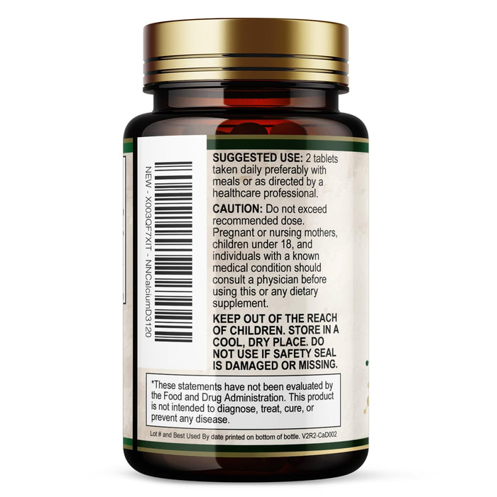 Calcium 1200 mg with Vitamin D3, Calcium Supplement Vitamins, Supports Bone Strength, Teeth & Immune System, Calcium Supplements for Women & Men, Nature's Absorbable Calcium Carbonate - 120 Tablets